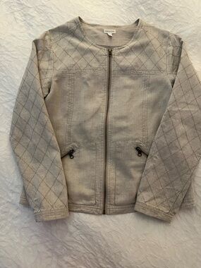 Garnet Hill Neutral Quilted-Pattern Zip Jacket